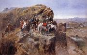 Charles M Russell Indians on a Bluff Surverying General Miles-Troops Sweden oil painting artist